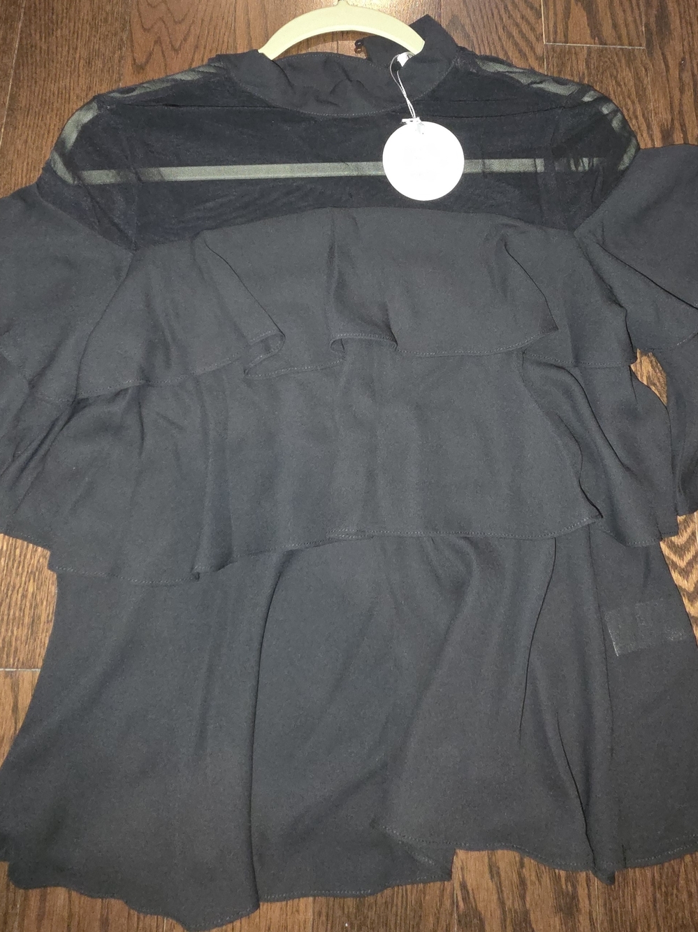Patrizia Luca Black Sheer Yoke Ruffle Top